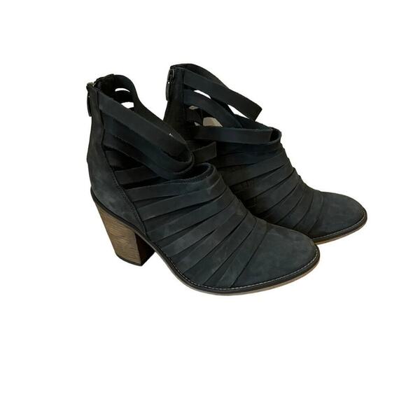 FREE PEOPLE Black Stacked Block Strappy Leather Hybrid Ankle Booties - Picture 4 of 10